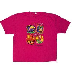 Vintage 90s Neon Pink Tropical Puerto Progreso Mexico Tshirt 2XL Dolphin